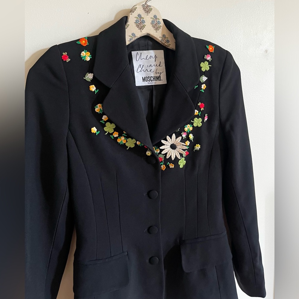 MOSCHINO CHEAP + CHIC black floral embroidered blazer jacket